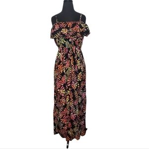 Blue ginger tropical leaf print speghetti strap maxi sundress size XL